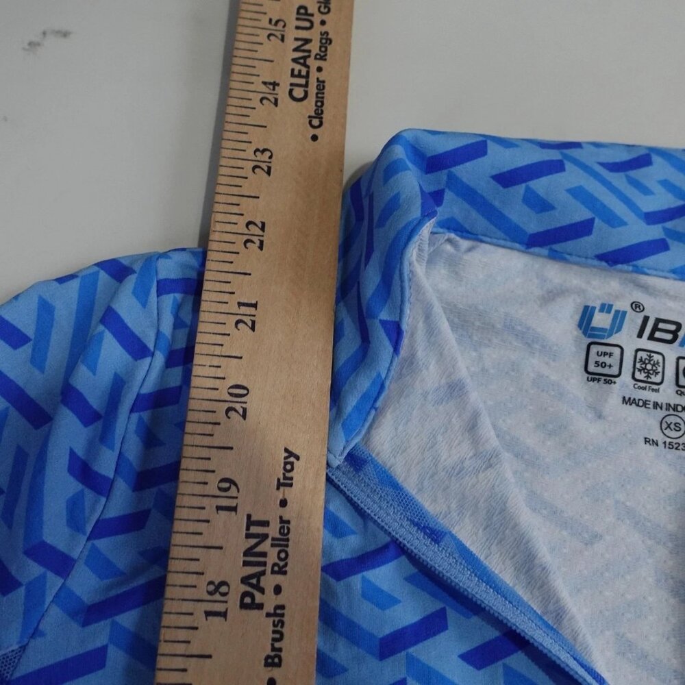 IBKUL Fatima Blue Geometric Navy Long Sleeve Mock Golf Shirt Size XS active - Picture 7 of 7